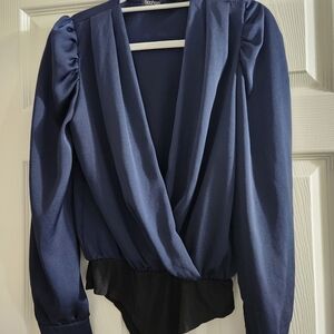 Boohoo Navy Long Sleeve Bodysuit